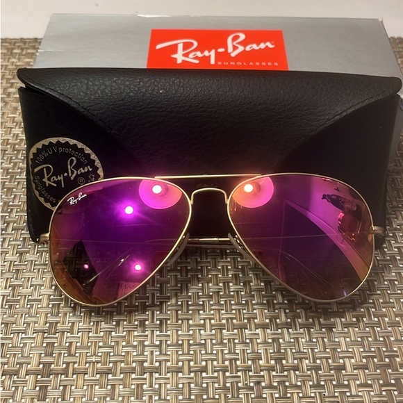 Ray-Ban Aviator Sunglasses with Purple Lenses - Picture 1 of 3